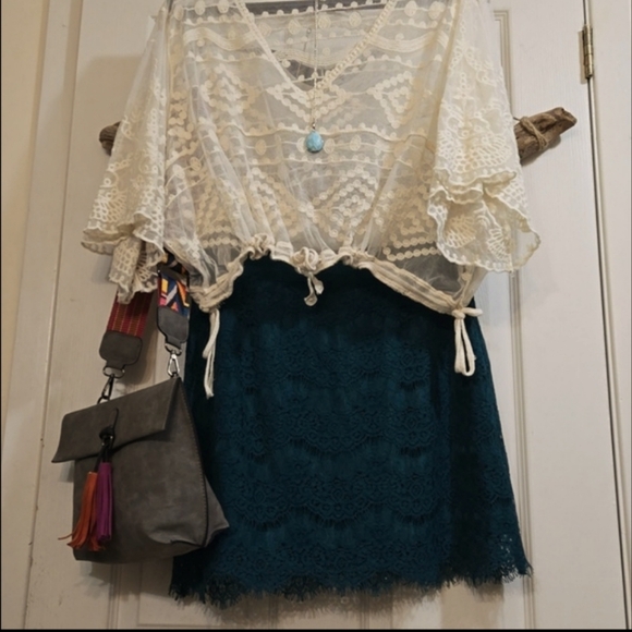 ☢️3 For $20.Forever 21 teal lace mini skirt - Picture 2 of 8